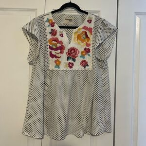 Women's Polka Dot Floral Embroidered Top